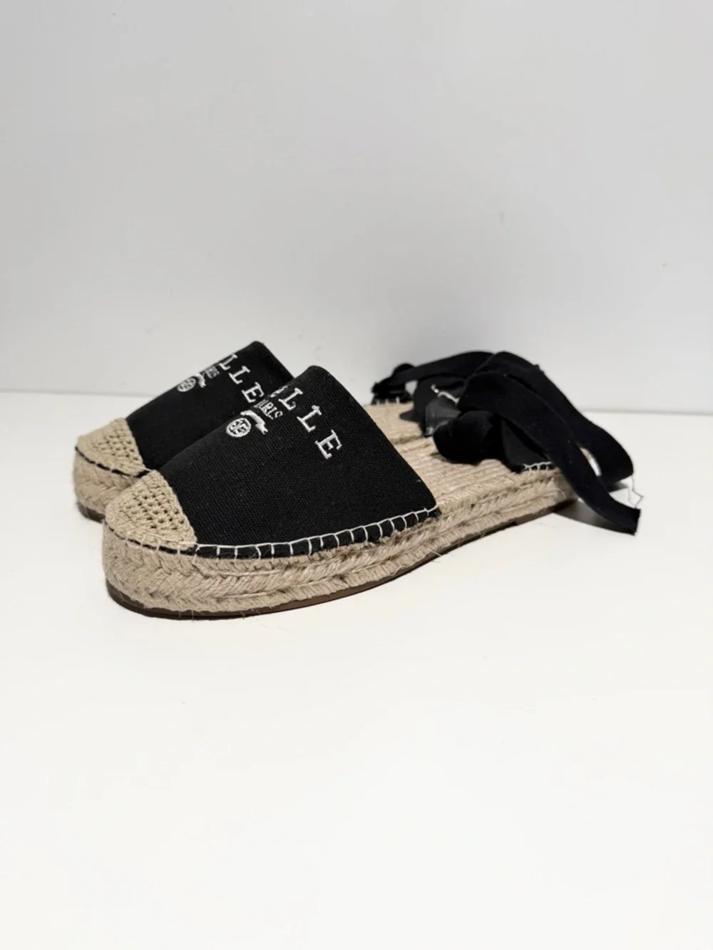 GAËLLE PARIS ESPADRILLES Black Espadrille Lace-Up Women's Shoe